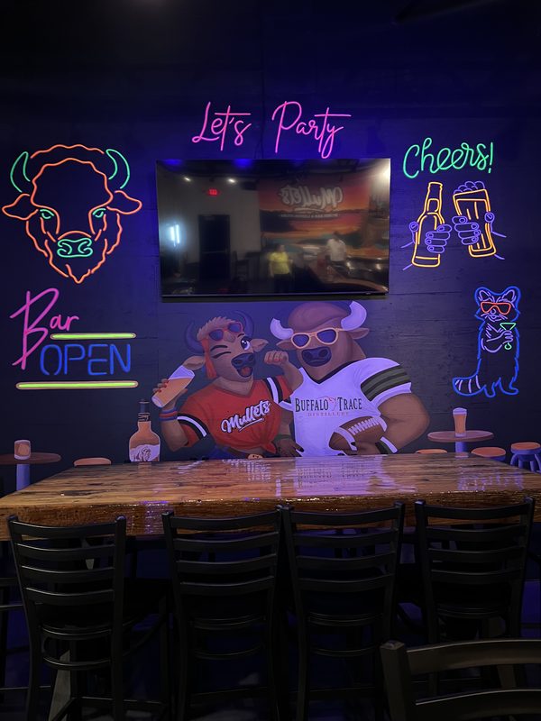 Neon sports bar mural